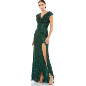 MAC DUGGAL Cap Sleeve Sequined Evening Gown NEW Size 12 Forest Green Dress